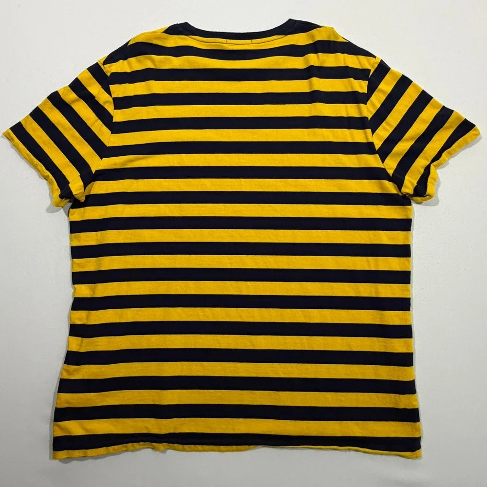 Polo Ralph Lauren T Shirt Mens Large L Yellow Navy Blue Striped Crewneck Skater